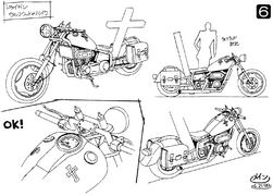 Design of Wolfwood's tan motorcycle.